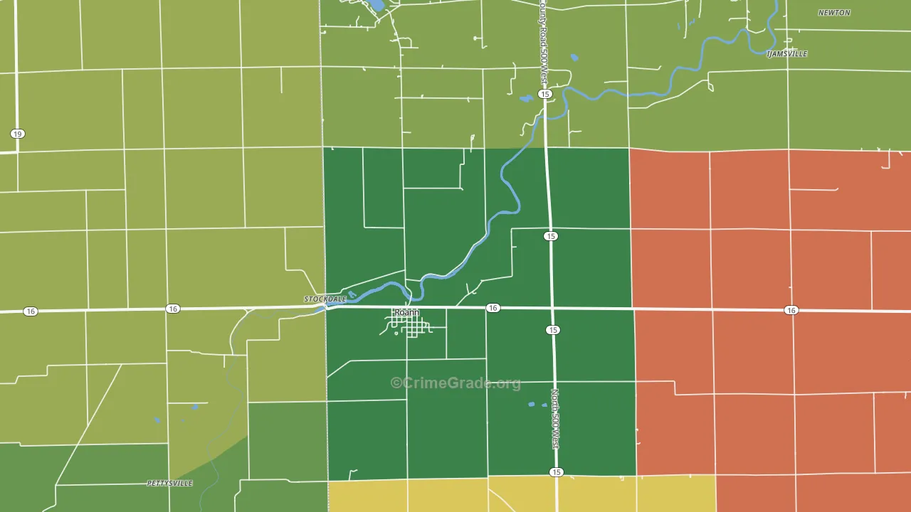 Roann, IN Map of Theft Rates