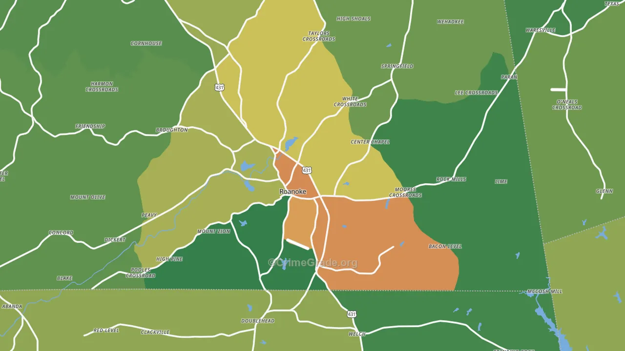 Roanoke, AL Map of Theft Rates