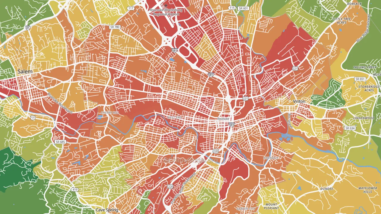 Roanoke City, VA Map of Theft Rates