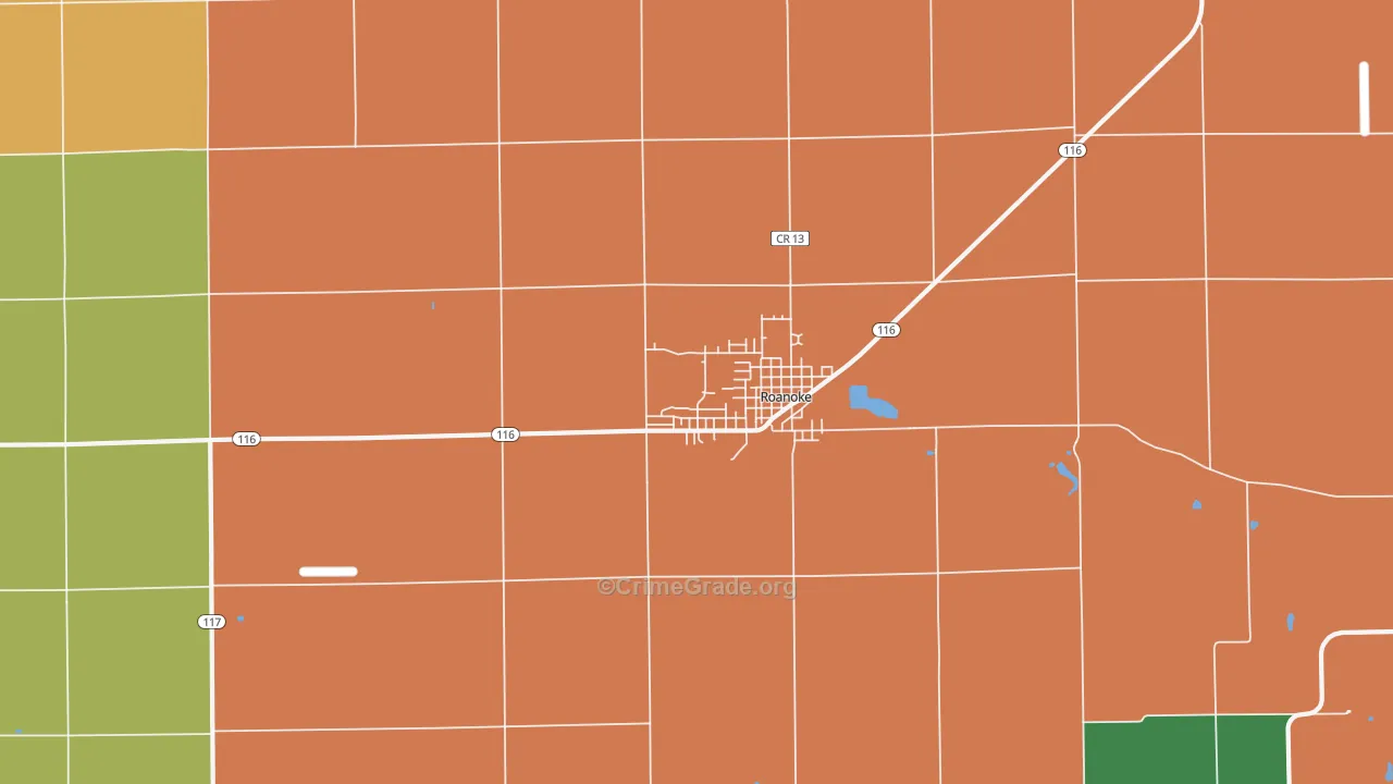 Roanoke, IL Map of Theft Rates