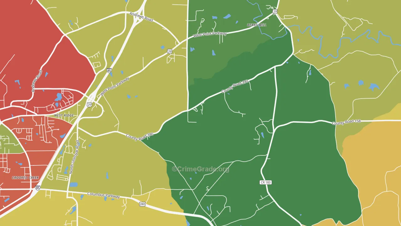 Roanoke Junction, AL Map of Theft Rates