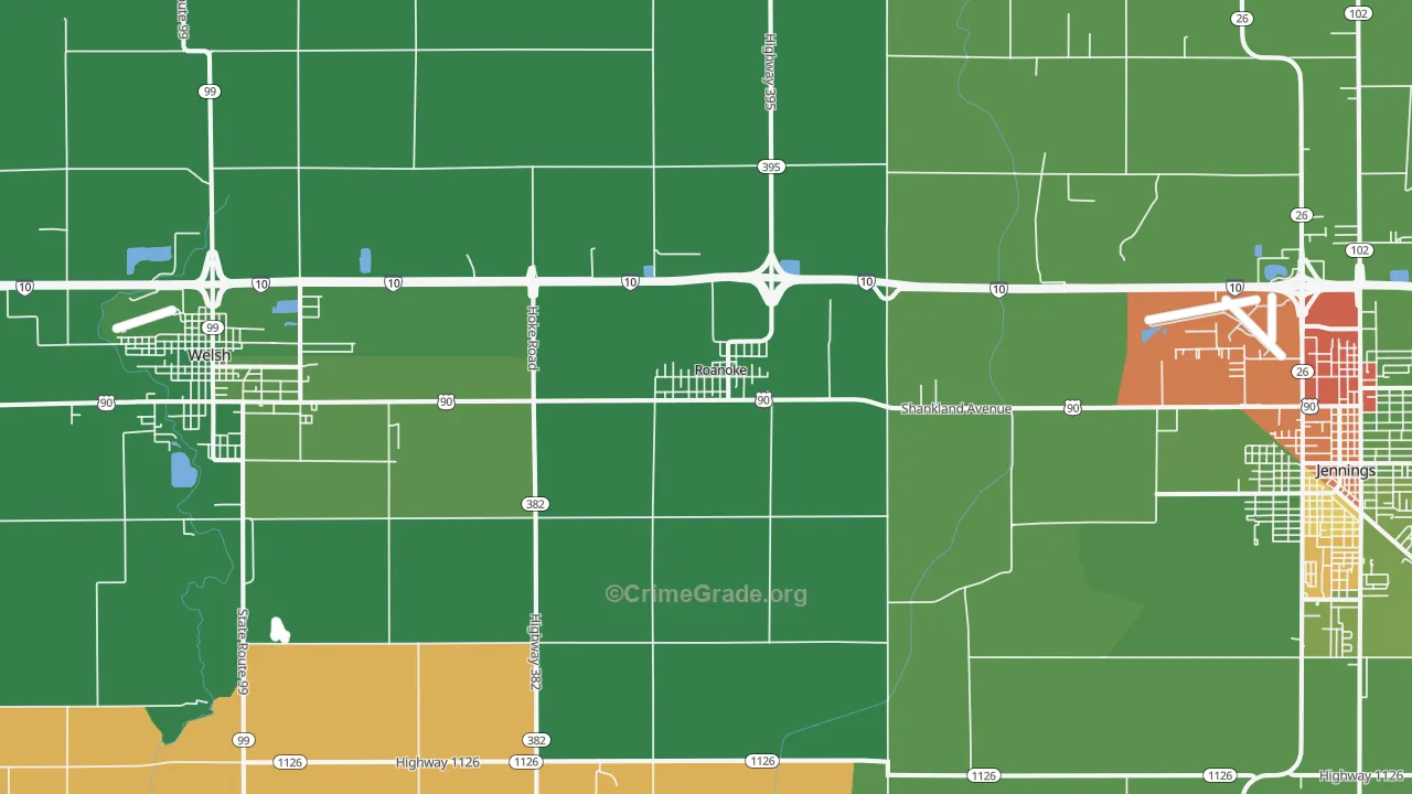 Roanoke, LA Map of Theft Rates
