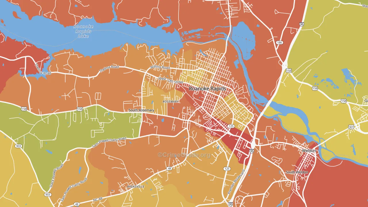Roanoke Rapids, NC Map of Theft Rates