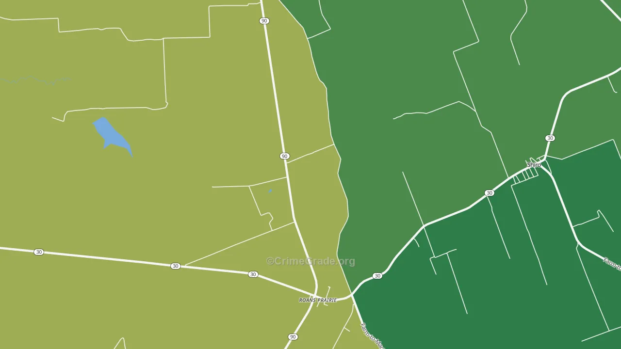 Roans Prairie, TX Map of Theft Rates