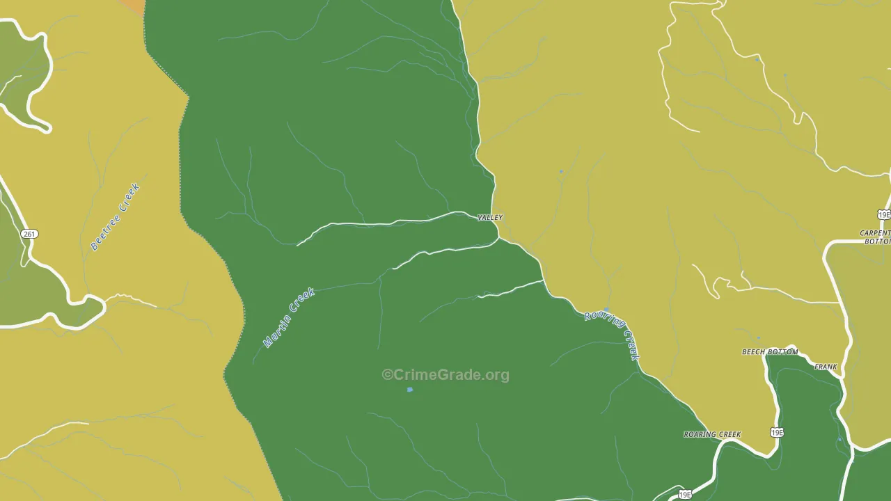 Roaring Creek, NC Map of Theft Rates