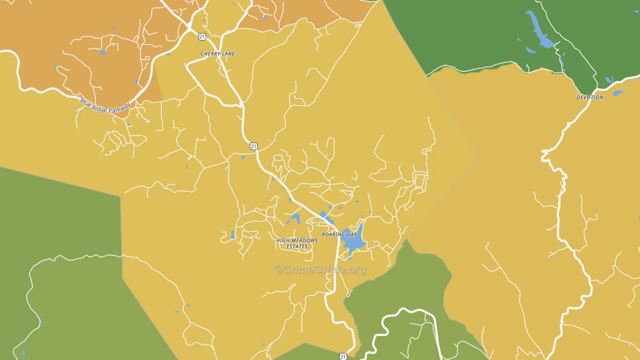 Roaring Gap, NC Map of Theft Rates