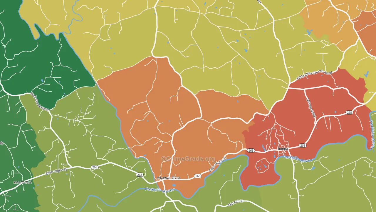 Roaring River, NC Map of Theft Rates