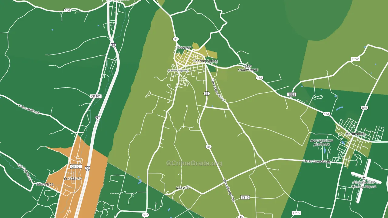 Roaring Spring, PA Map of Theft Rates