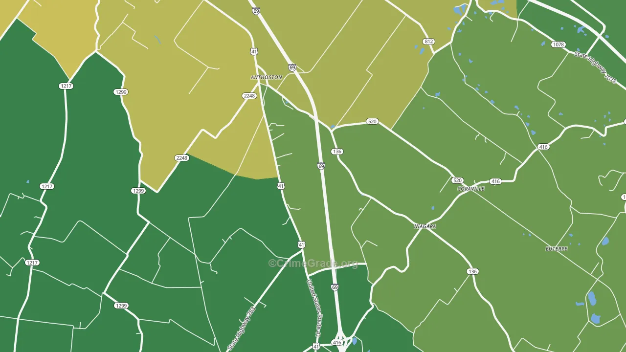 Robards, KY Map of Theft Rates