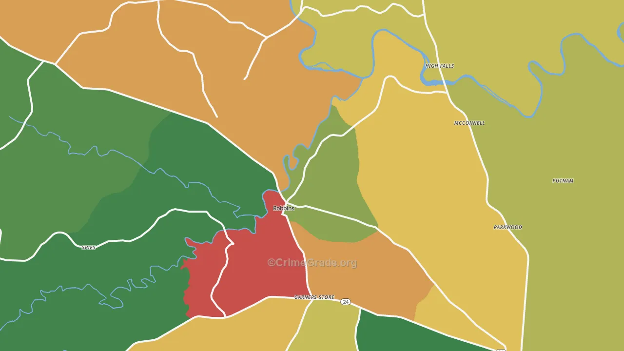 Robbins, NC Map of Theft Rates