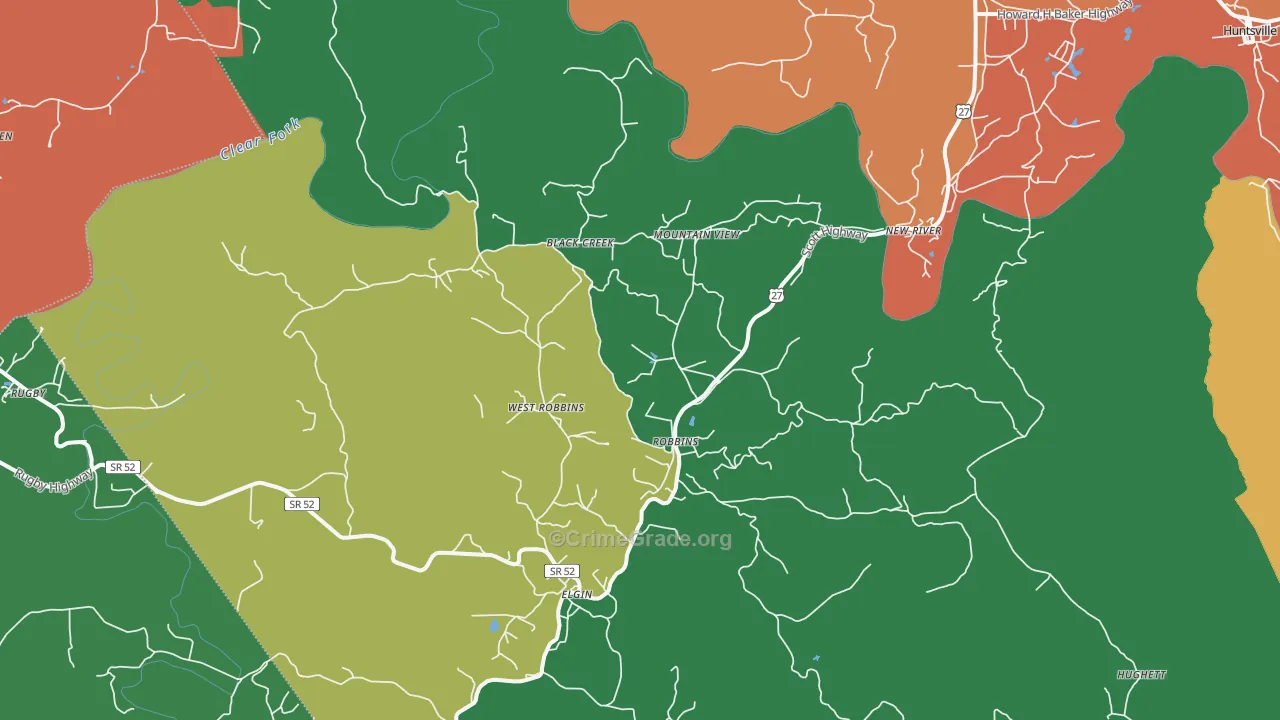 Robbins, TN Map of Theft Rates