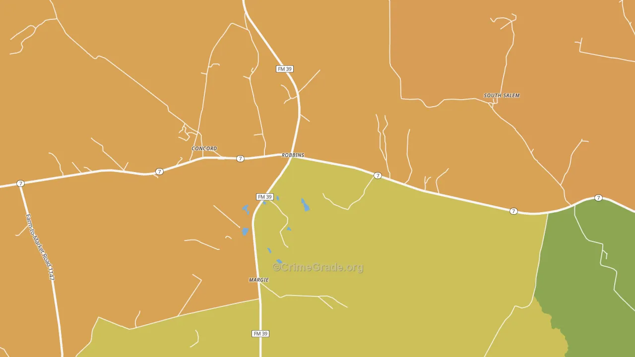 Robbins, TX Map of Theft Rates