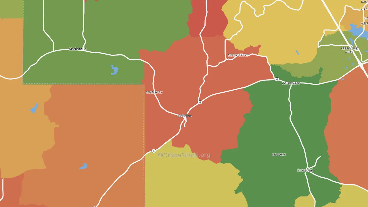 Robeline, LA Map of Theft Rates