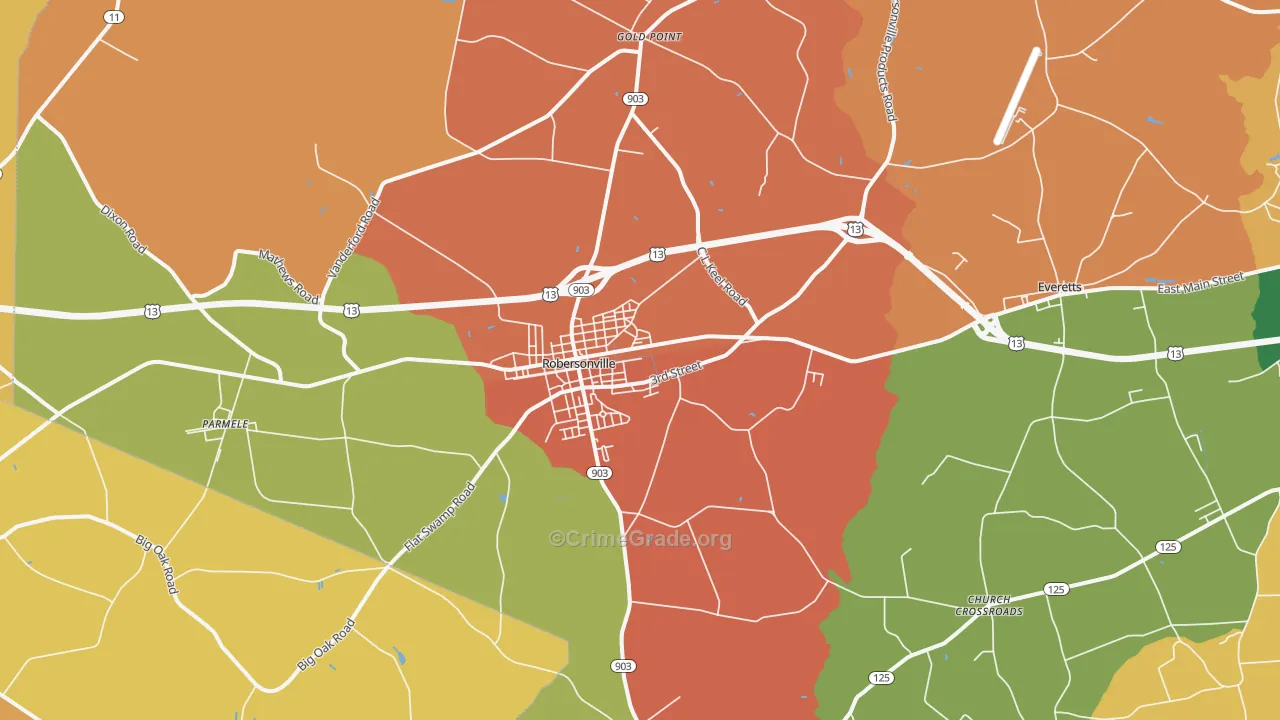 Robersonville, NC Map of Theft Rates