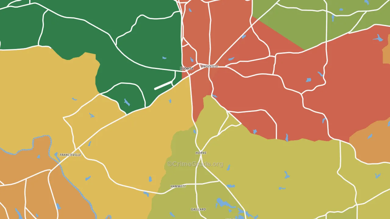Roberta, GA Map of Theft Rates