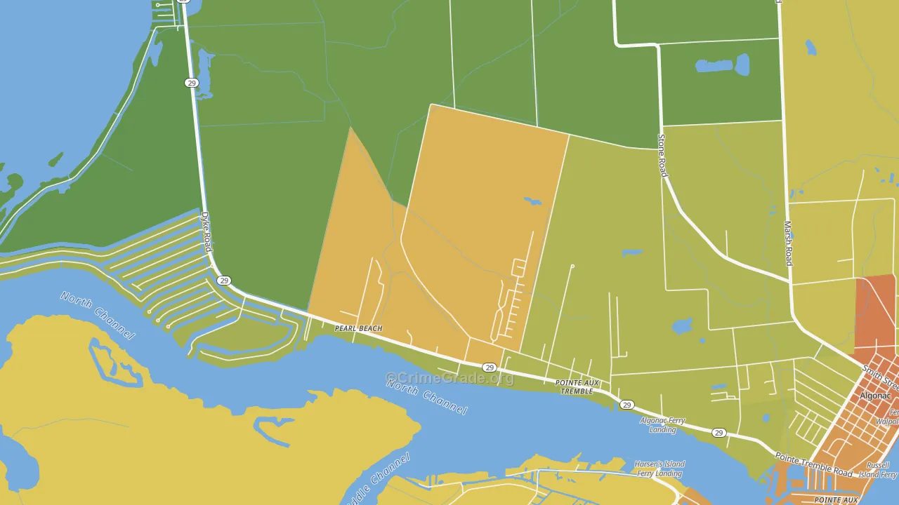 Roberts Landing, MI Map of Theft Rates