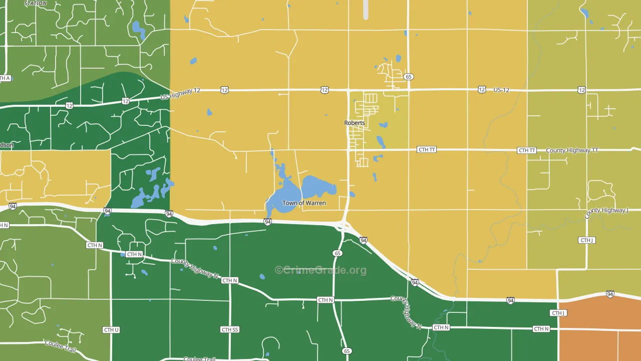 Roberts, WI Map of Theft Rates