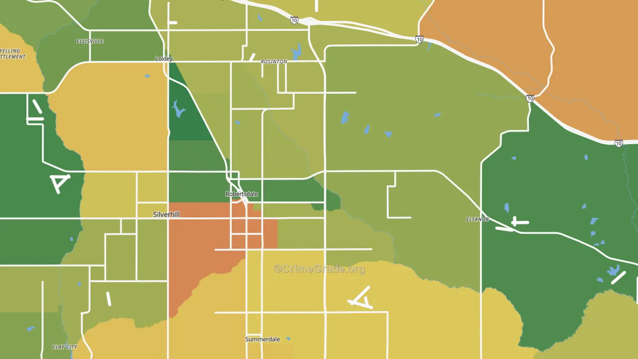Robertsdale, AL Map of Theft Rates