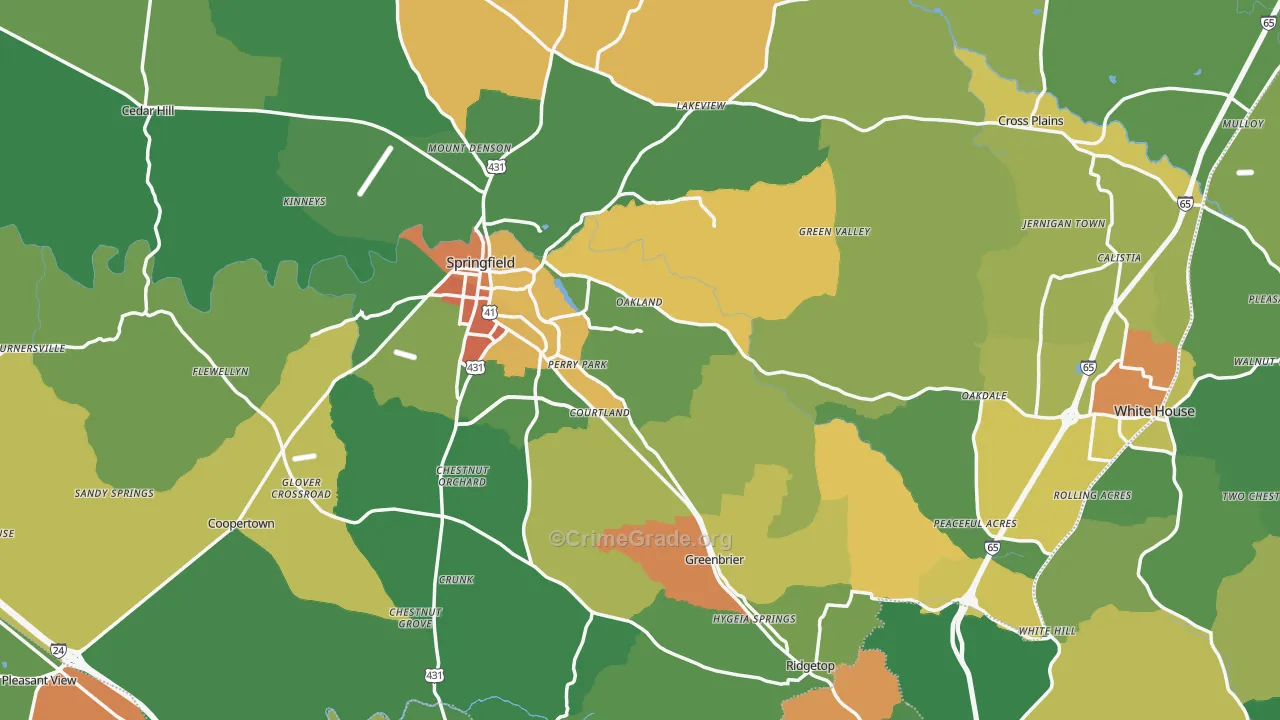 Robertson County, TN Map of Theft Rates