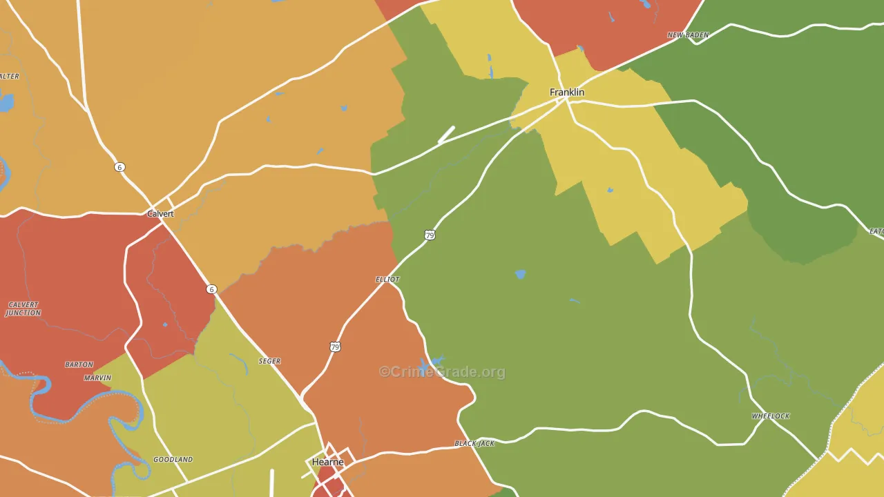 Robertson County, TX Map of Theft Rates