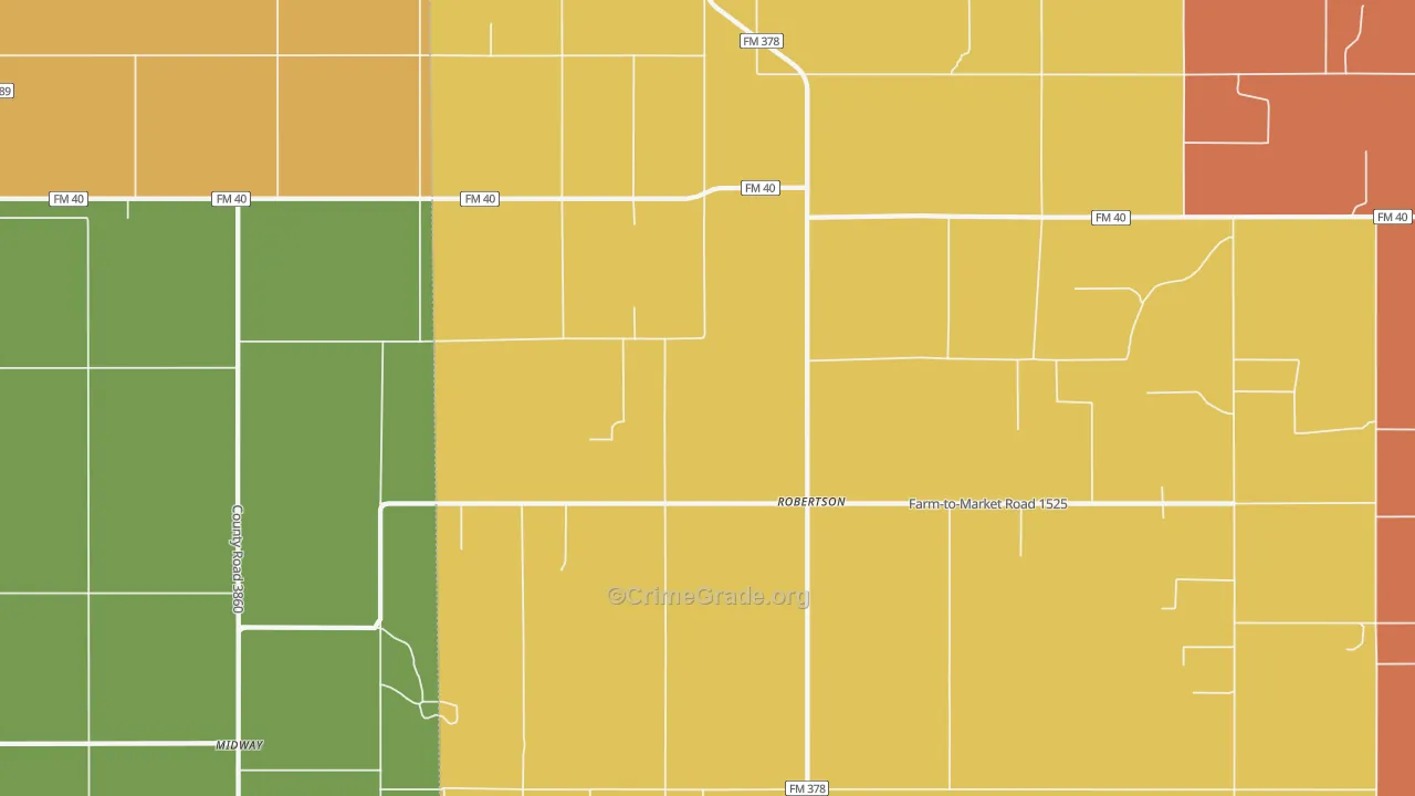 Robertson, TX Map of Theft Rates