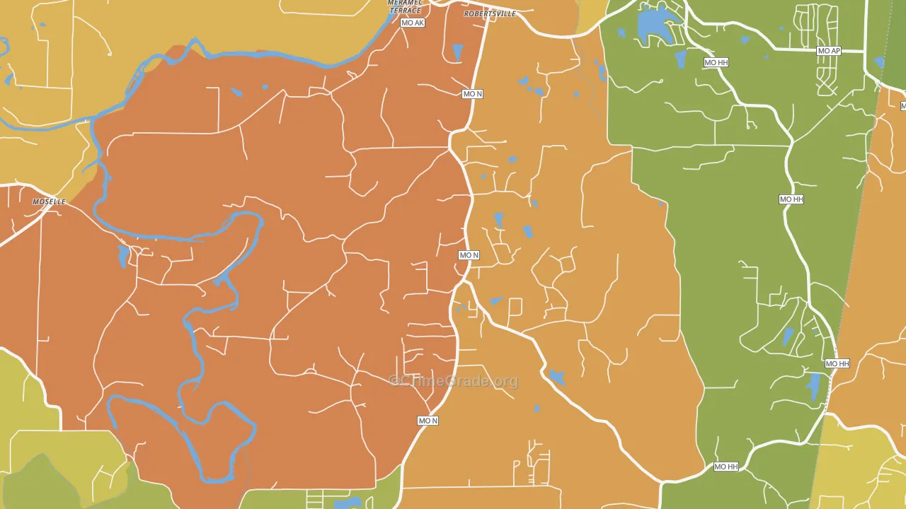 Robertsville, MO Map of Theft Rates