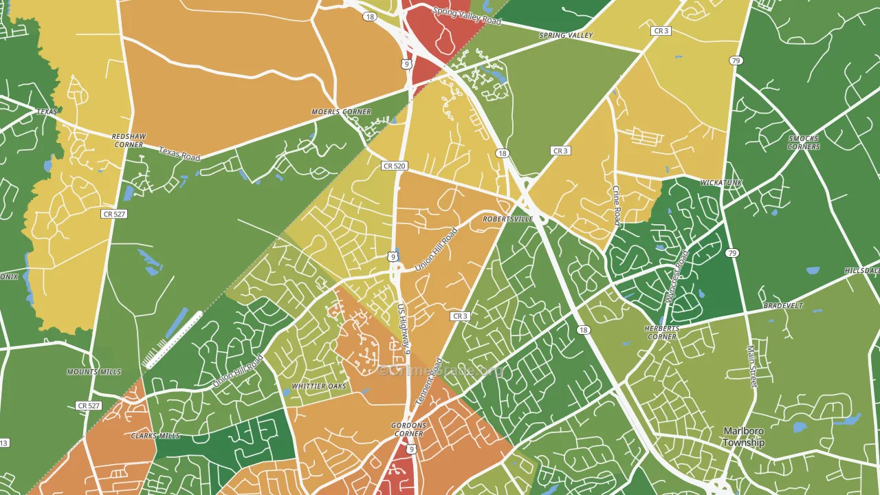Robertsville, NJ Map of Theft Rates