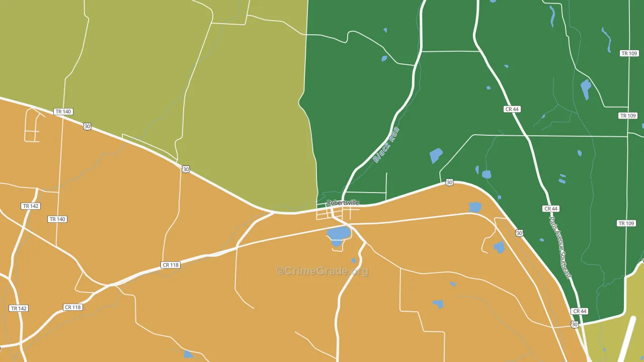 Robertsville, OH Map of Theft Rates