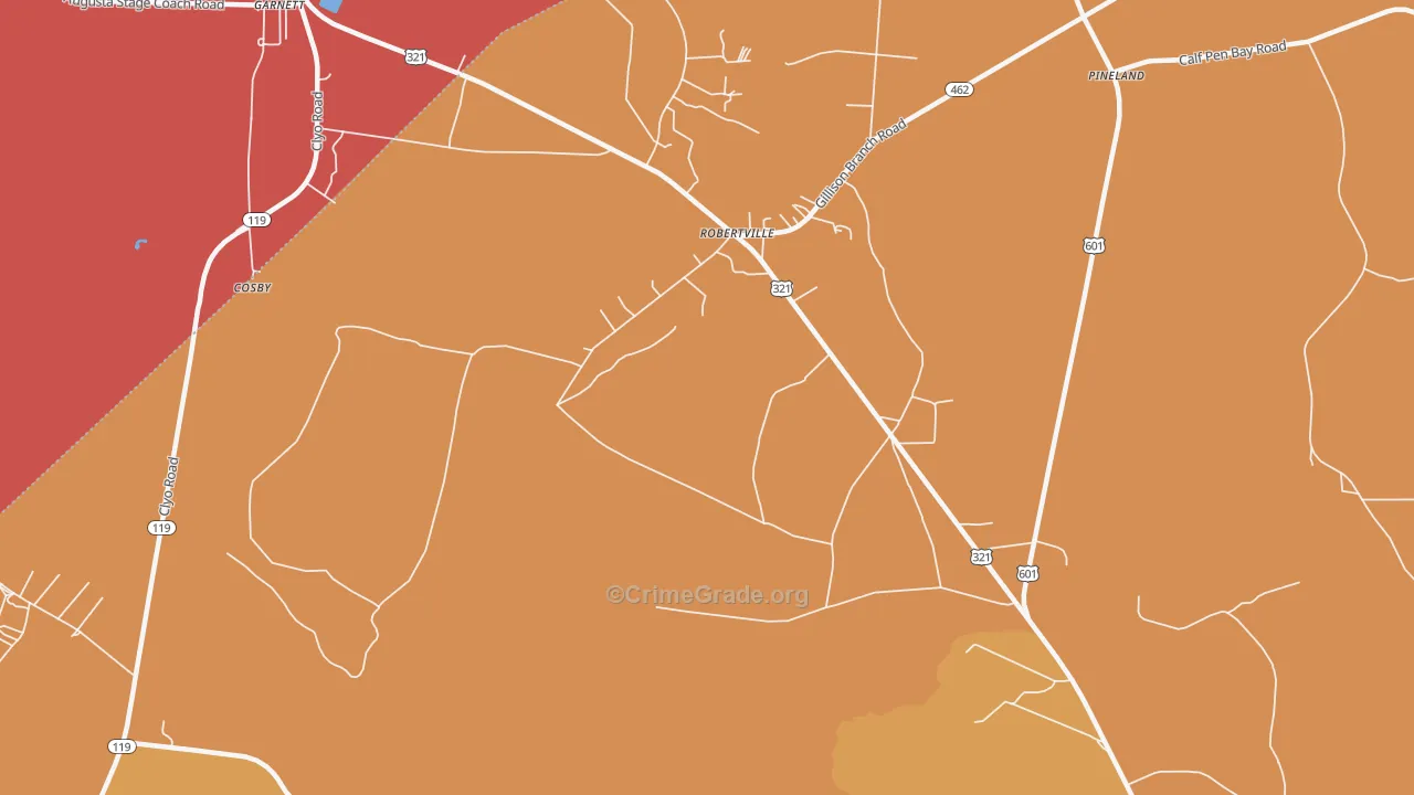Robertville, SC Map of Theft Rates