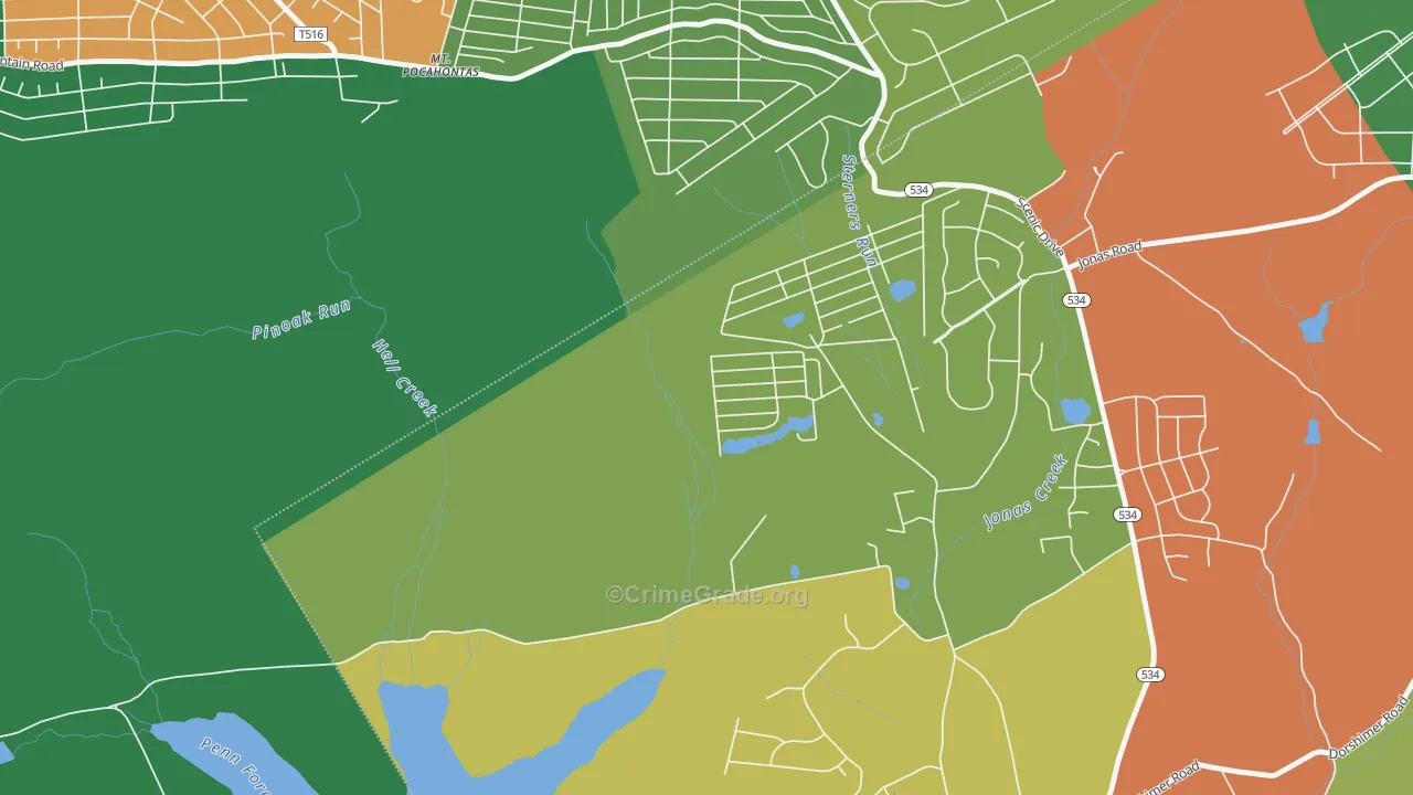 Robin Hood Lakes, PA Map of Theft Rates