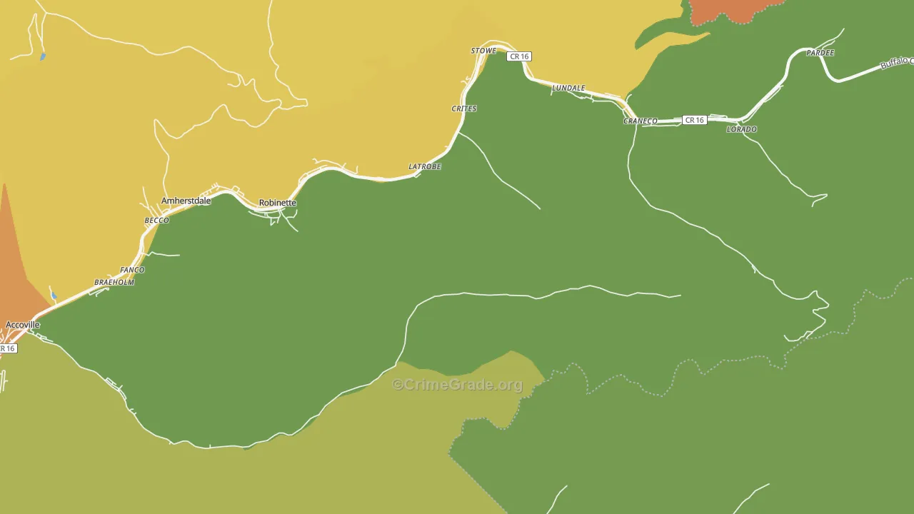 Robinette, WV Map of Theft Rates