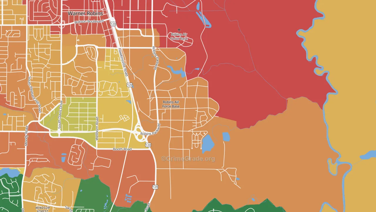 Robins AFB, GA Map of Theft Rates