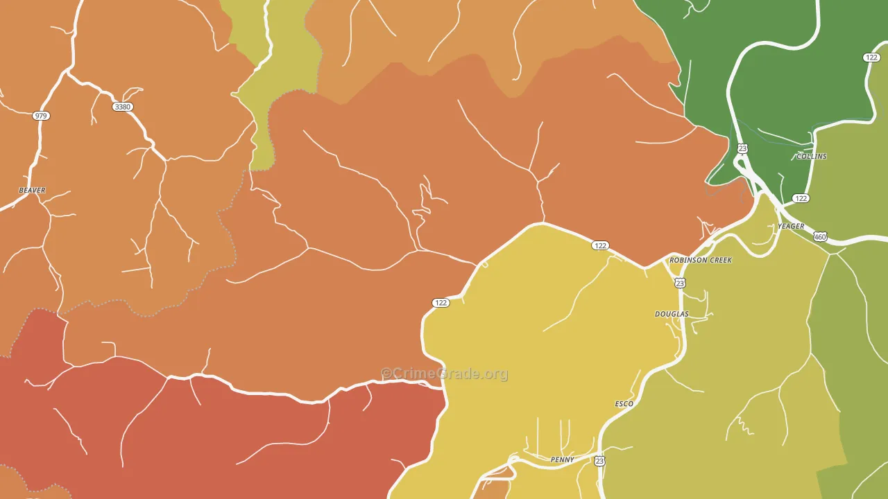 Robinson Creek, KY Map of Theft Rates