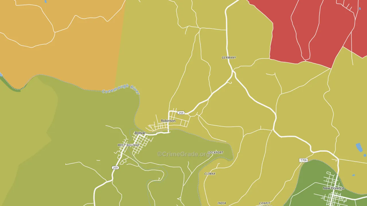 Robinson, PA Map of Theft Rates