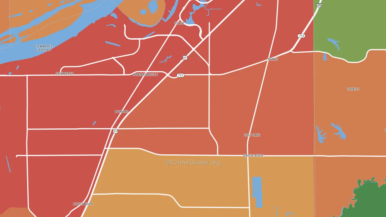 Robinsonville, MS Map of Theft Rates