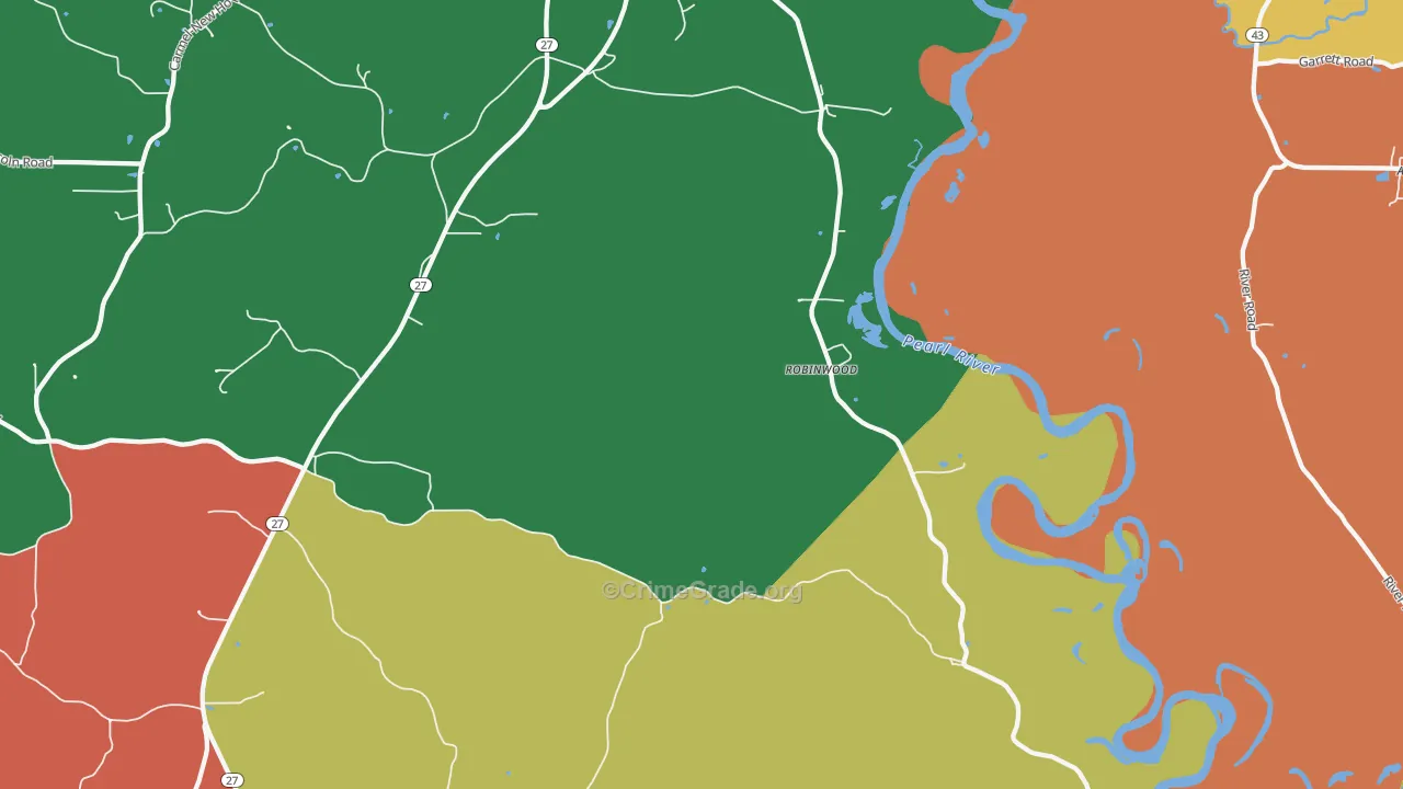 Robinwood, MS Map of Theft Rates