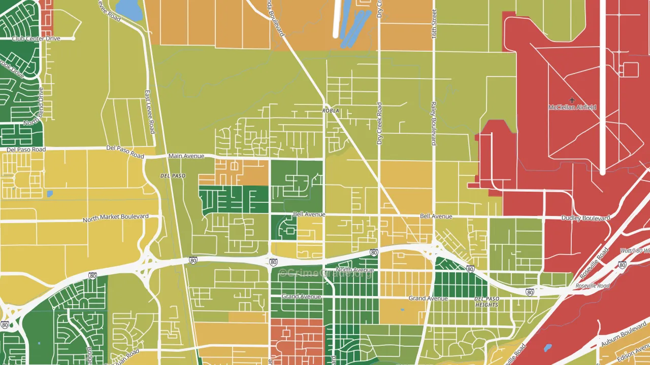 Robla, Sacramento, CA Map of Theft Rates