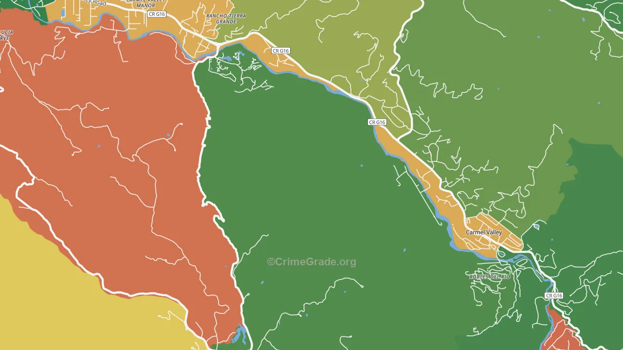 Robles Del Rio, CA Map of Theft Rates