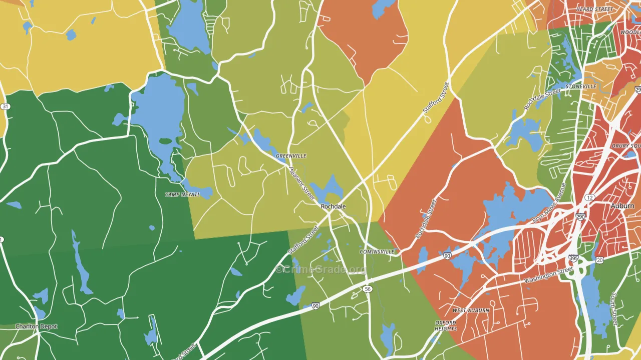 Rochdale, MA Map of Theft Rates