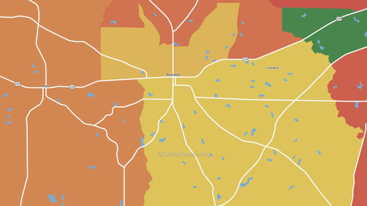 Rochelle, GA Map of Theft Rates