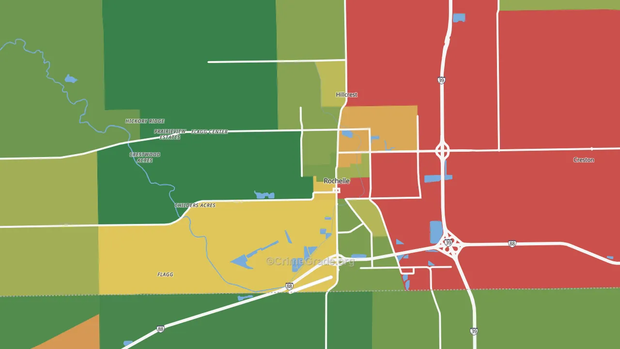 Rochelle, IL Map of Theft Rates