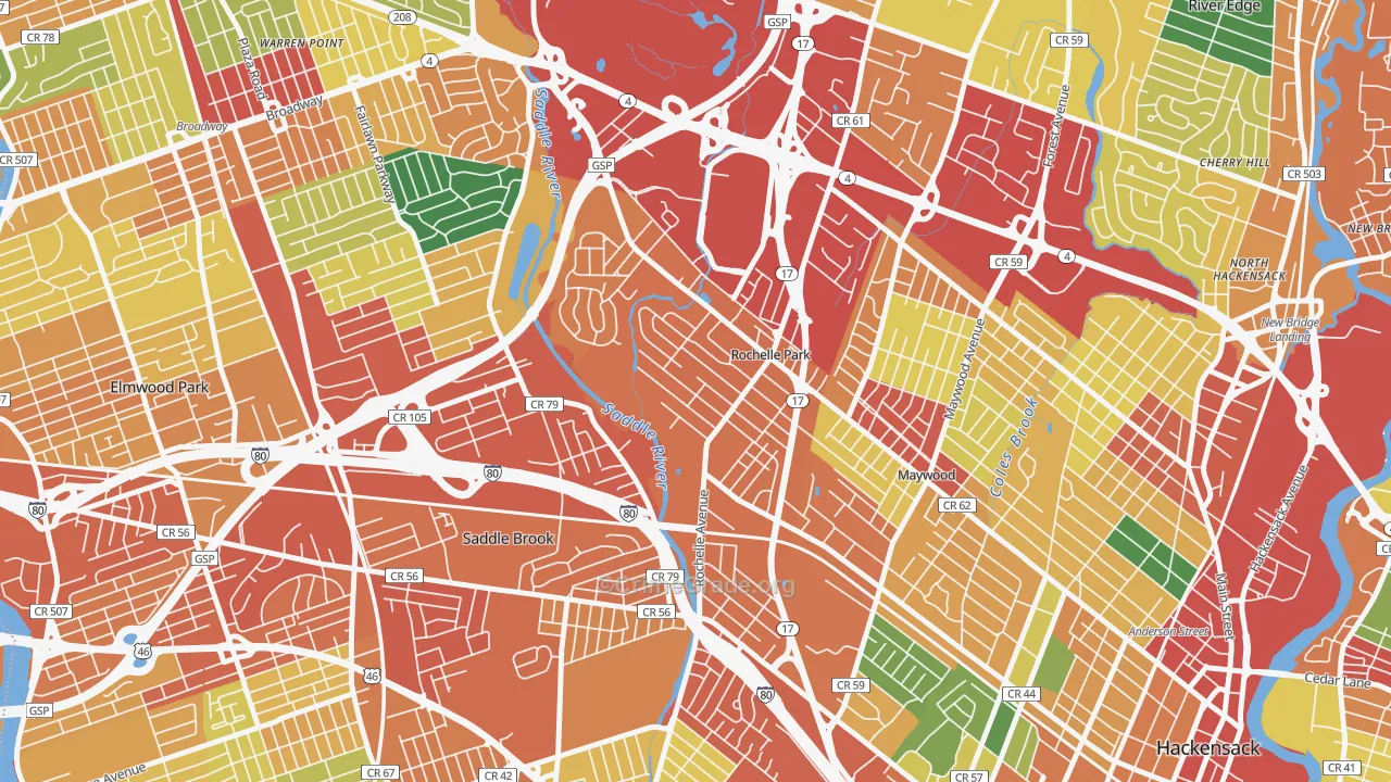 Rochelle Park, NJ Map of Theft Rates