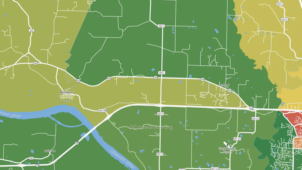 Rocheport, MO Map of Theft Rates