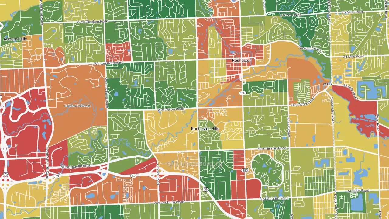 Rochester Hills, MI Map of Theft Rates