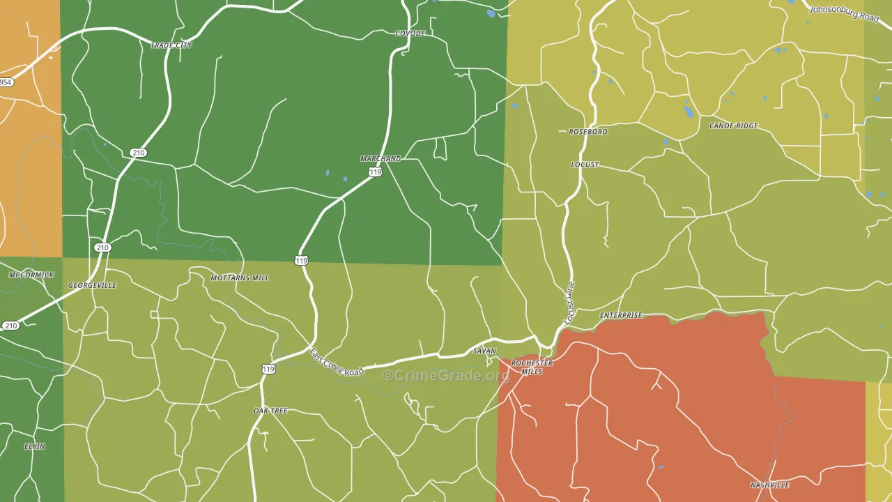 Rochester Mills, PA Map of Theft Rates