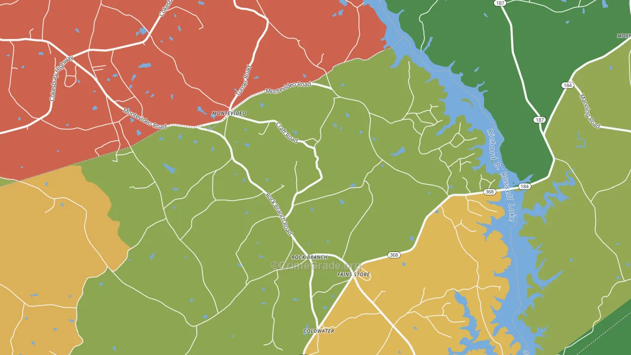 Rock Branch, GA Map of Theft Rates
