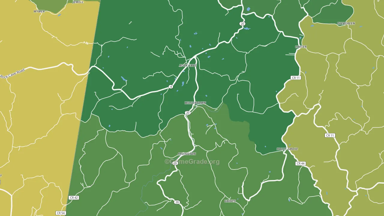 Rock Cave, WV Map of Theft Rates