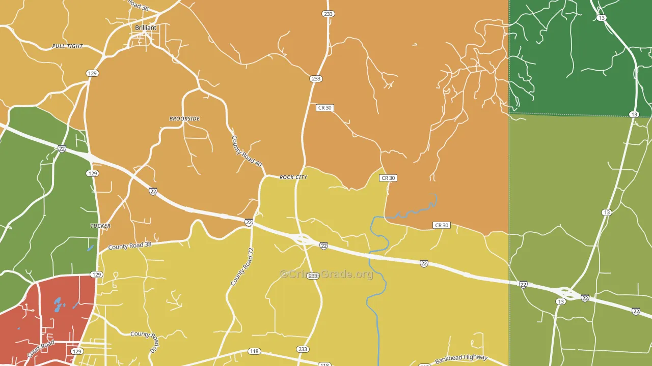 Rock City, AL Map of Theft Rates