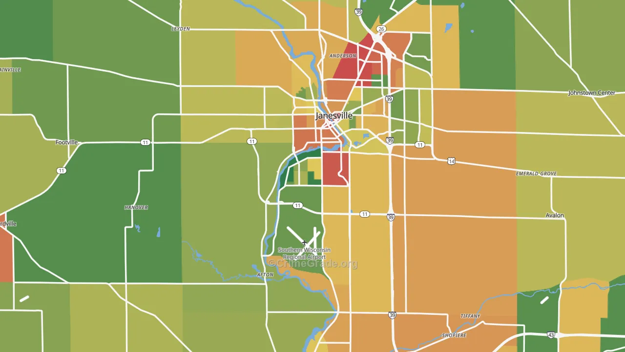 Rock County, WI Map of Theft Rates