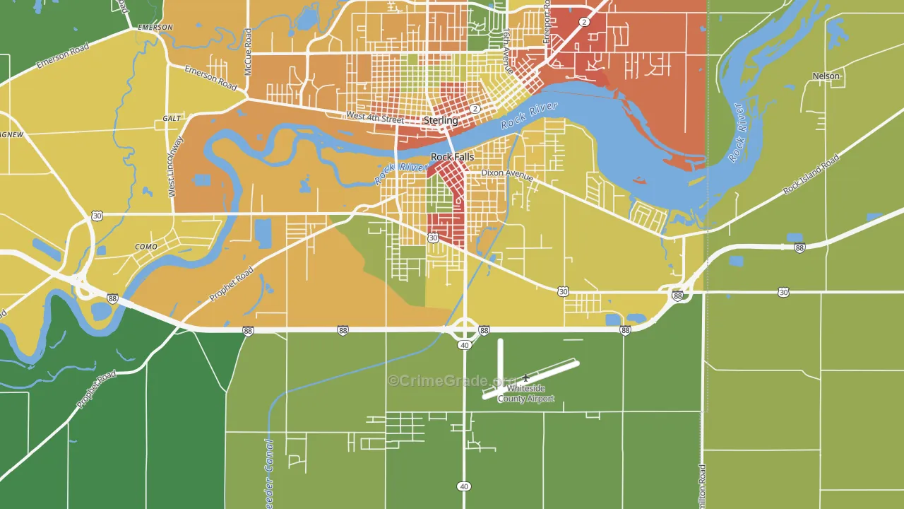 Rock Falls, IL Map of Theft Rates